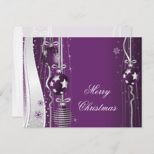 Christmas Balls And Ribbons Purple Silver Postcard Feestdagenkaart (Voorkant / Achterkant)