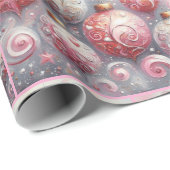 Christmas Balls Whimsical Swirls Pink Decoupage Cadeaupapier (Rol Hoek)