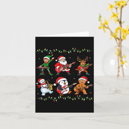 Christmas Band Santa Elf Reindeer Guitar Rock And  Kaart (Gele Bloem)