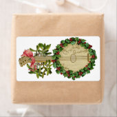 CHRISTMAS BANJO MET MISTLETOES EN HOLLY BERRIES ETIKET (Insitu)