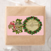 CHRISTMAS BANJO MET MISTLETOES EN HOLLY BERRIES ETIKET (Insitu)