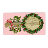 CHRISTMAS BANJO MET MISTLETOES EN HOLLY BERRIES ETIKET (Voorkant)