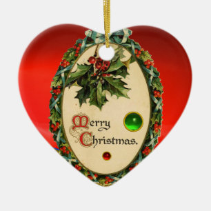 CHRISTMAS BANJO MET MISTLETOES EN HOLLY BERRIES KERAMISCH ORNAMENT