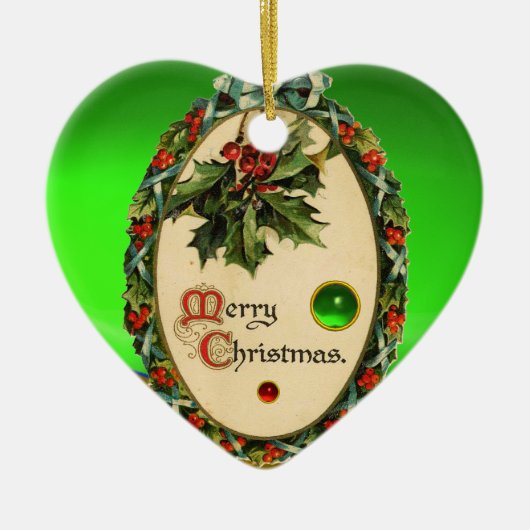 CHRISTMAS BANJO MET MISTLETOES EN HOLLY BERRIES KERAMISCH ORNAMENT (Voorkant)