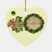 CHRISTMAS BANJO MET MISTLETOES EN HOLLY BERRIES KERAMISCH ORNAMENT (Achterkant)