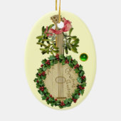 CHRISTMAS BANJO MET MISTLETOES EN HOLLY BERRIES KERAMISCH ORNAMENT (Achterkant)
