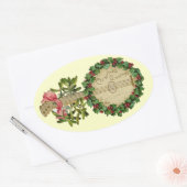 CHRISTMAS BANJO MET MISTLETOES EN HOLLY BERRIES OVALE STICKER (Envelop)