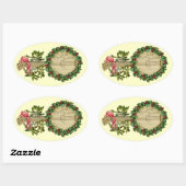 CHRISTMAS BANJO MET MISTLETOES EN HOLLY BERRIES OVALE STICKER (Vel)
