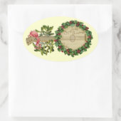 CHRISTMAS BANJO MET MISTLETOES EN HOLLY BERRIES OVALE STICKER (Tas)