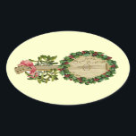 CHRISTMAS BANJO MET MISTLETOES EN HOLLY BERRIES OVALE STICKER<br><div class="desc">Elegant ornamental  muziekinstrument met bloemkroon.</div>
