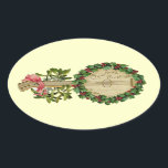 CHRISTMAS BANJO MET MISTLETOES EN HOLLY BERRIES OVALE STICKER<br><div class="desc">Elegant ornamental  muziekinstrument met bloemkroon.</div>