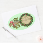 CHRISTMAS BANJO MET MISTLETOES EN HOLLY BERRIES OVALE STICKER (Envelop)