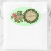 CHRISTMAS BANJO MET MISTLETOES EN HOLLY BERRIES OVALE STICKER (Tas)