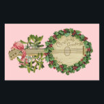 CHRISTMAS BANJO MET MISTLETOES EN HOLLY BERRIES RECHTHOEKIGE STICKER<br><div class="desc">Elegant ornamental  muziekinstrument met bloemkroon.</div>