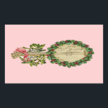 CHRISTMAS BANJO MET MISTLETOES EN HOLLY BERRIES RECHTHOEKIGE STICKER<br><div class="desc">Elegant ornamental  muziekinstrument met bloemkroon.</div>