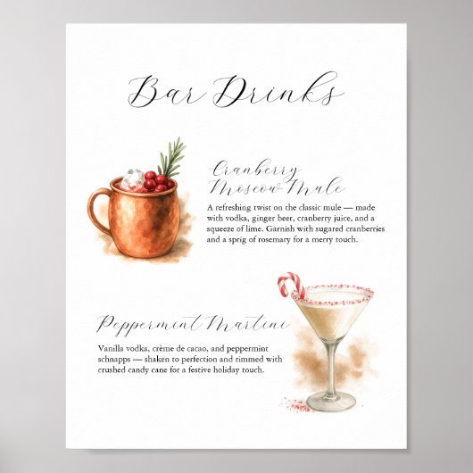 Christmas Bar Signs | Watercolor Cocktails Poster (Voorkant)