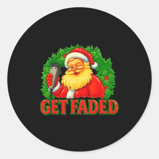 Christmas Barber Get Faded Ronde Sticker (Voorkant)