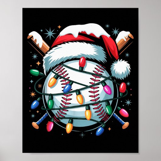 Christmas Baseball Boy Youth Kid Men Santa Hat Xma Poster (Voorkant)
