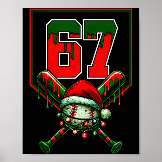 Christmas Baseball Drip Number 67 Player Or 67th B Poster (Voorkant)