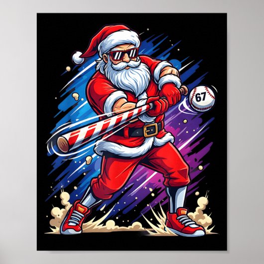 Christmas Baseball Funny Santa Game Day Xmas Boys  Poster (Voorkant)