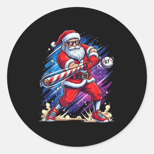 Christmas Baseball Funny Santa Game Day Xmas Boys  Ronde Sticker (Voorkant)