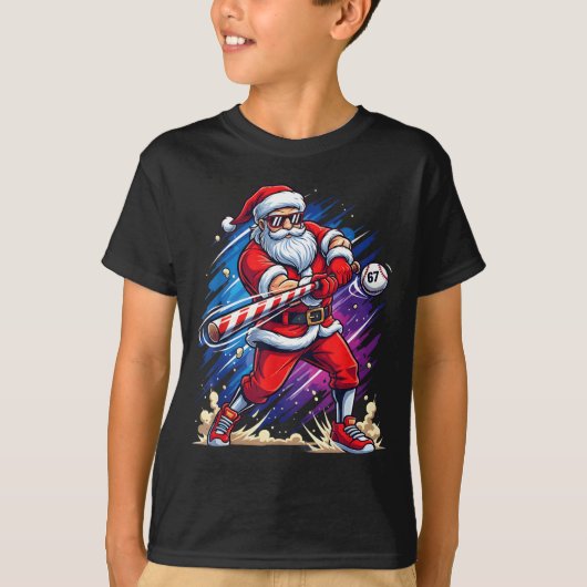 Christmas Baseball Funny Santa Game Day Xmas Boys T-shirt (Voorkant)