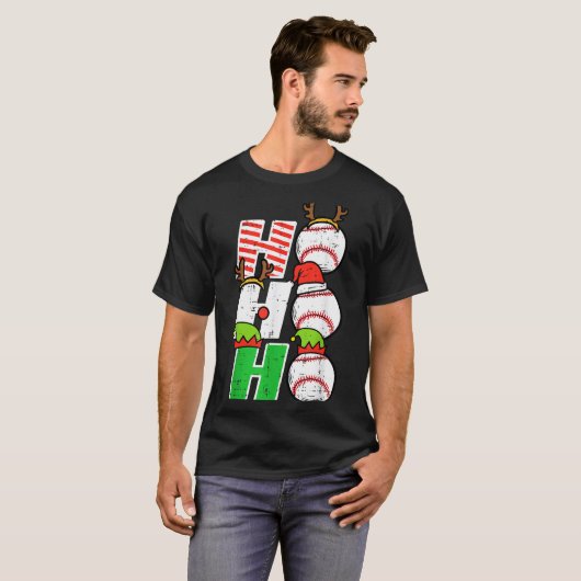 Christmas Baseball Ho Ho Ho Funny Xmas Srts Men Bo T-shirt (Voorkant volledig)