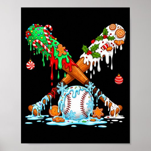 Christmas Baseball Ice Cream Drip Candy Game Day B Poster (Voorkant)
