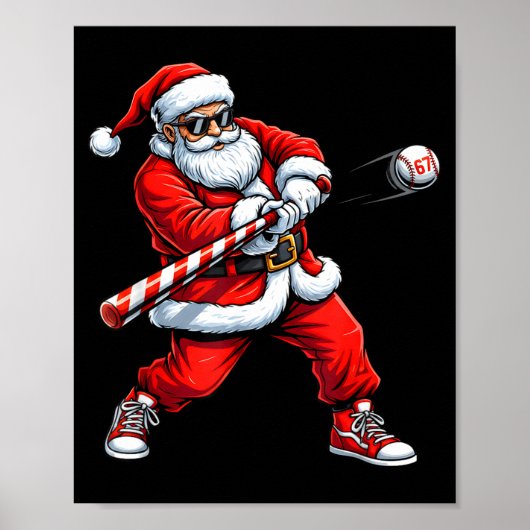 Christmas Baseball Player Santa Funny Xmas Boys Me Poster (Voorkant)