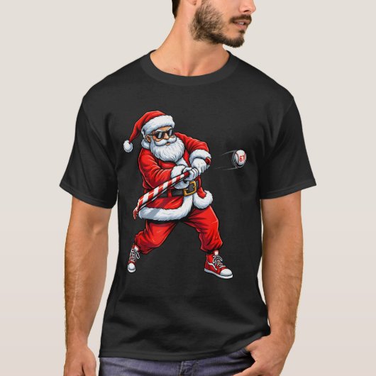Christmas Baseball Player Santa Funny Xmas Boys Me T-shirt (Voorkant)