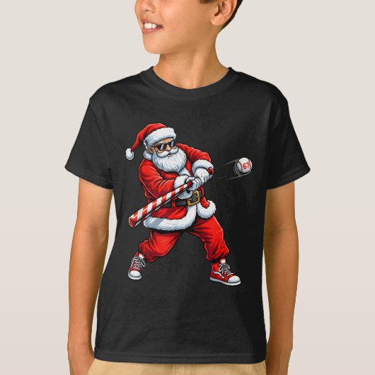 Christmas Baseball Player Santa Funny Xmas Boys Me T-shirt (Voorkant)