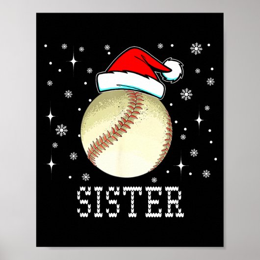 Christmas Baseball Sister Xmas Santa Hat Kids Boys Poster (Voorkant)