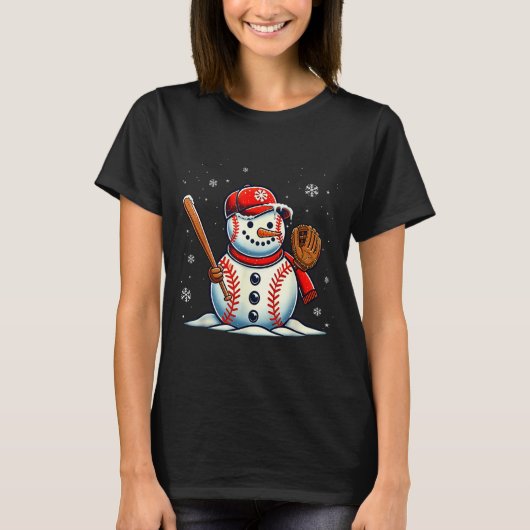 Christmas Baseball Snowman Boys Baseball Christmas T-shirt (Voorkant)