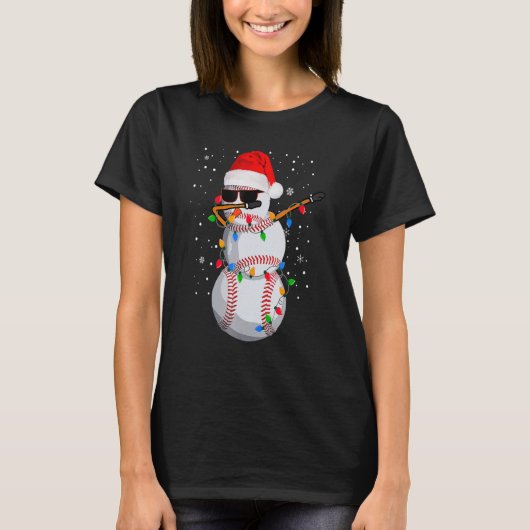 Christmas Baseball Snowman Dabbing Pajamas For Boy T-shirt (Voorkant)
