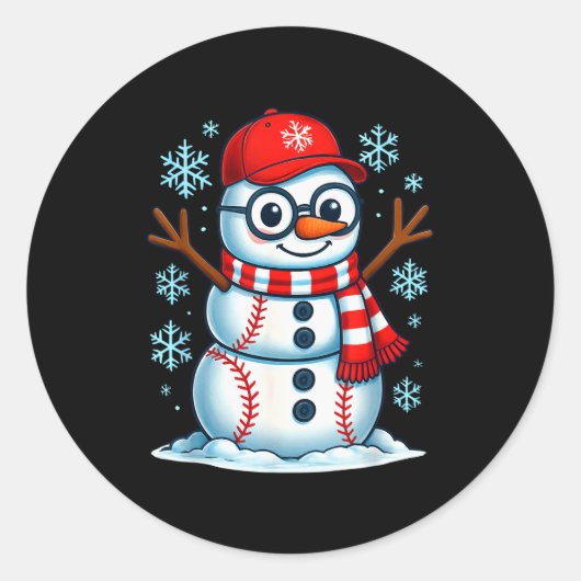 Christmas Baseball Snowman Xmas Pajamas Women Men  Ronde Sticker (Voorkant)
