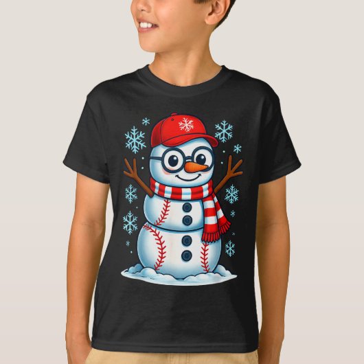 Christmas Baseball Snowman Xmas Pajamas Women Men  T-shirt (Voorkant)