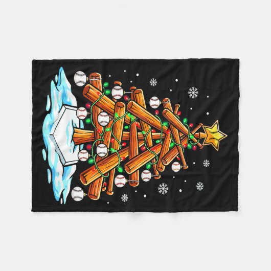 Christmas Baseball Tree Lights Xmas Fleece Deken (Voorkant (Horizontaal))