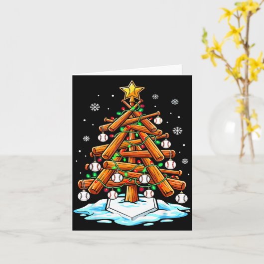 Christmas Baseball Tree Lights Xmas  Kaart (Gele Bloem)