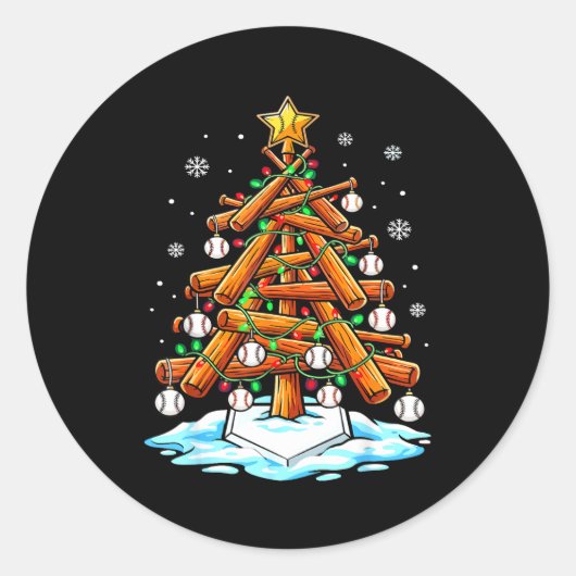 Christmas Baseball Tree Lights Xmas  Ronde Sticker (Voorkant)