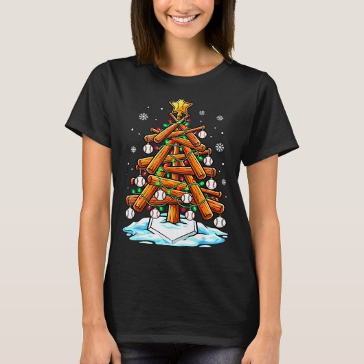 Christmas Baseball Tree Lights Xmas  T-shirt (Voorkant)
