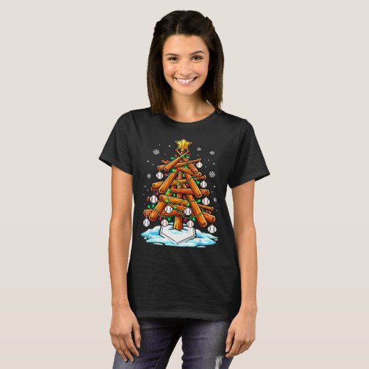 Christmas Baseball Tree Lights Xmas T-shirt (Voorkant volledig)