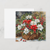 Christmas Basket with Poinsettia Flowers, Berries  Feestdagenkaart (Voorkant / Achterkant)
