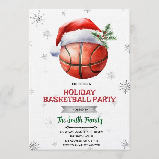 Christmas basketball party invitation kaart (Voorkant)