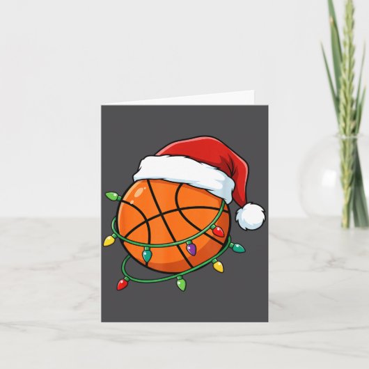 Christmas Basketball Santa Hat Wrapped In Lights H Kaart (Voorkant)