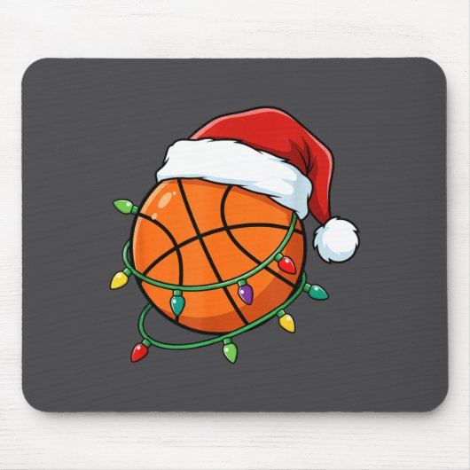 Christmas Basketball Santa Hat Wrapped In Lights H Muismat (Voorkant)