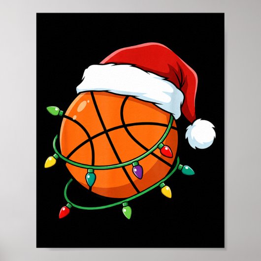 Christmas Basketball Santa Hat Wrapped In Lights H Poster (Voorkant)