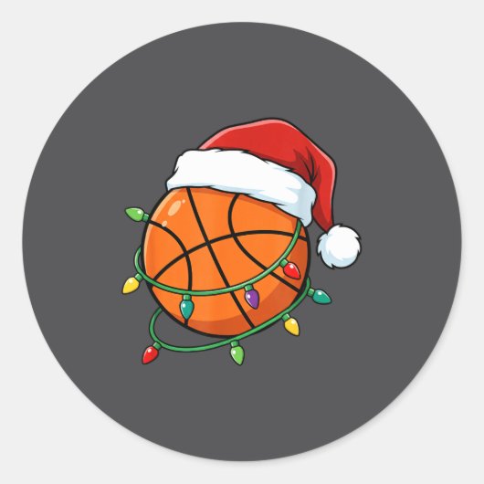 Christmas Basketball Santa Hat Wrapped In Lights H Ronde Sticker (Voorkant)