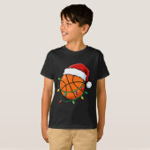Christmas Basketball Santa Hat Wrapped In Lights H T-shirt (Voorkant volledig)