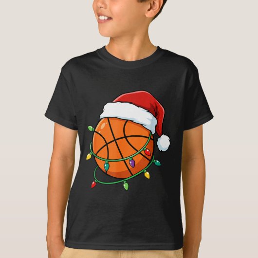 Christmas Basketball Santa Hat Wrapped In Lights H T-shirt (Voorkant)