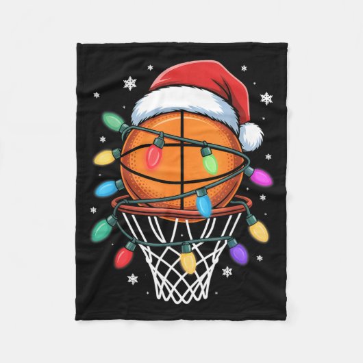 Christmas Basketball Santa Hat Xmas Light Basketba Fleece Deken (Voorkant)